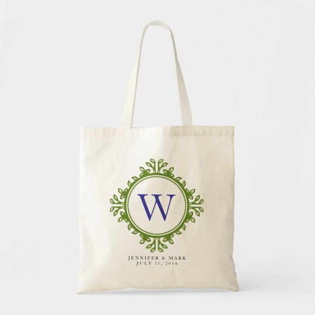 Leafy wreath green monogram personalized tote (Front)