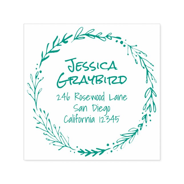 Leafy Wreath Self Inking Address Stamp (Design)