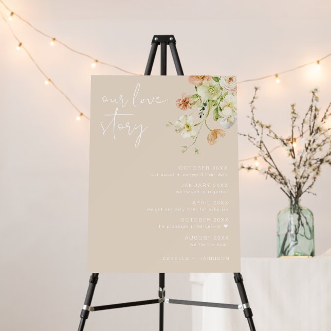Leah Creamy Beige Floral Our Love Story Wedding Foam Board (In Situ (Stand))