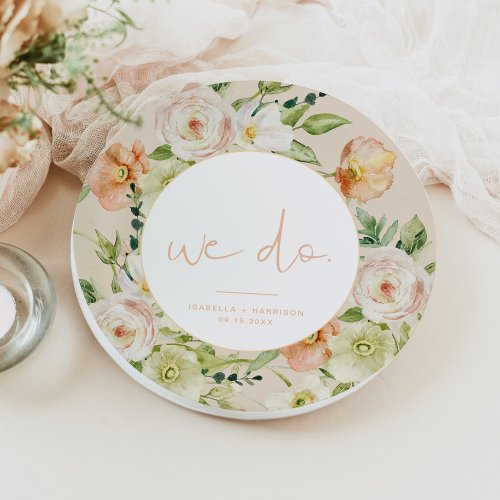 LEAH Creamy Beige Spring Floral We Do Wedding Paper Plates