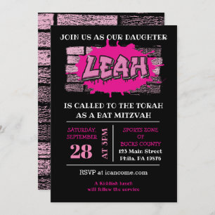 LEAH Graffiti Name Brick Wall Bat Mitzvah Invite