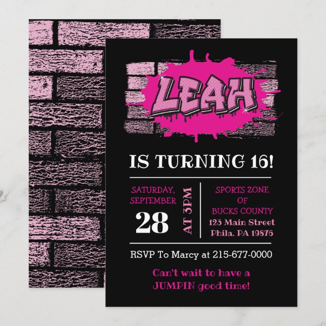  Leah Graffiti Name Brick Wall Birthday Party Invitation (Front/Back)