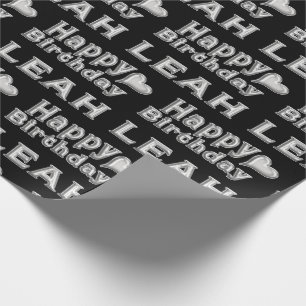 Leah Happy Birthday silver black wrapping paper