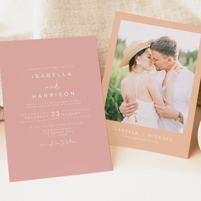 LEAH Modern Coral Pink Photo Wedding Invitation (Creator Uploaded)