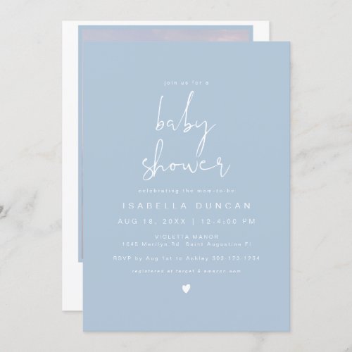 LEAH Modern Vibrant Pastel Blue Photo Baby Shower Invitation