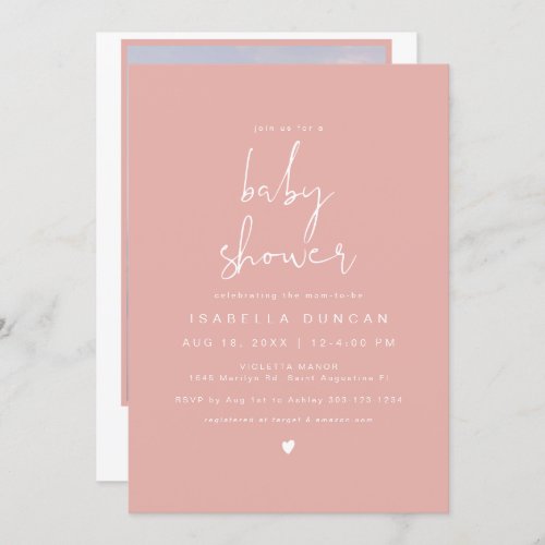 LEAH Modern Vibrant Pastel Pink Photo Baby Shower  Invitation