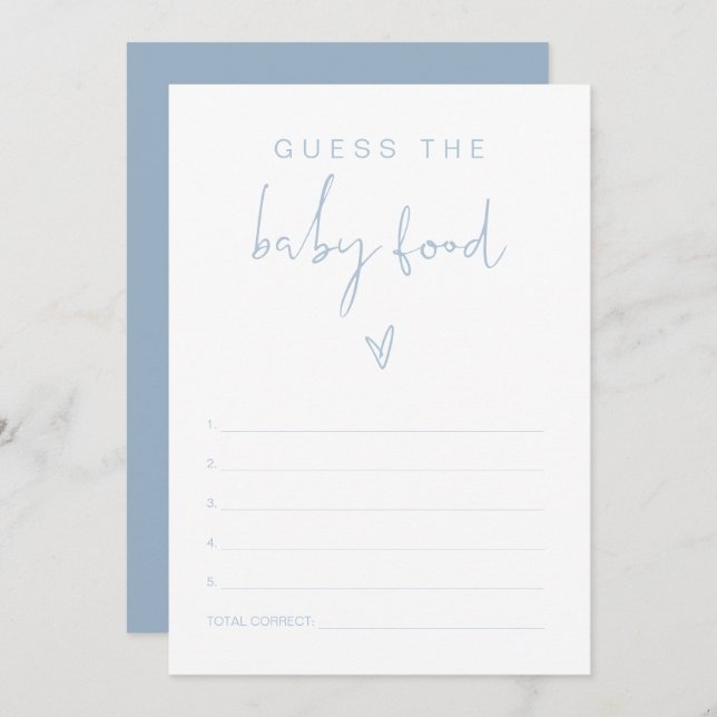 LEAH Pastel Blue Guess Baby Food Baby Shower Game Invitation (Front/Back)