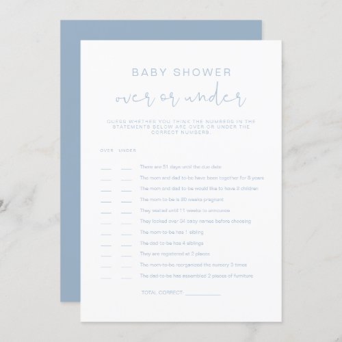 LEAH Pastel Blue Over Under Baby Shower Game  Invitation