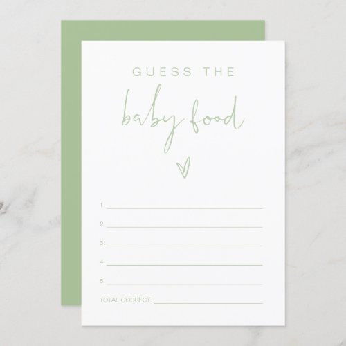 LEAH Pastel Green Guess Baby Food Baby Shower Game Invitation