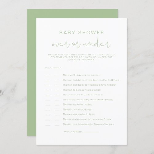 LEAH Pastel Green Over Under Baby Shower Game Invitation