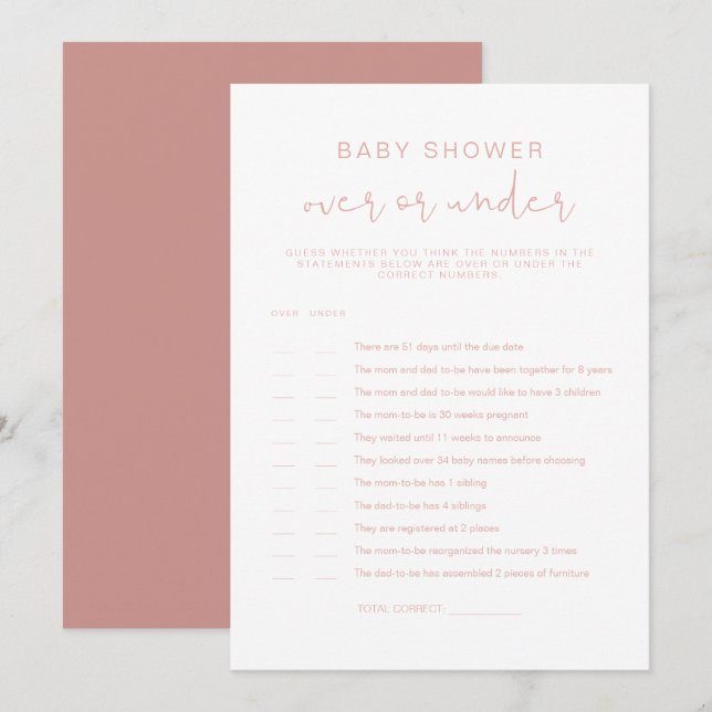 LEAH Pastel Pink Over Under Baby Shower Game Invitation (Front/Back)