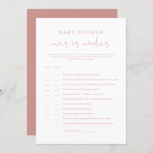 LEAH Pastel Pink Over Under Baby Shower Game Invitation