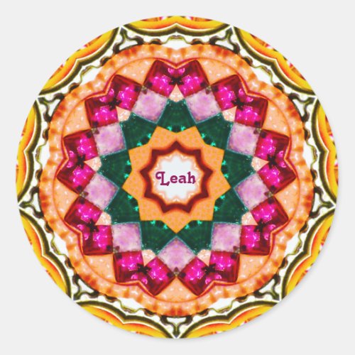 LEAH  Personalized Gem Fractal Pattern  Classic Round Sticker