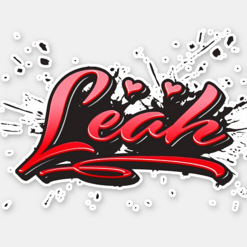 Leah red Heart Graffiti Sticker