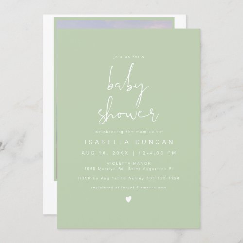 LEAH Spring Vibrant Pastel Green Photo Baby Shower Invitation