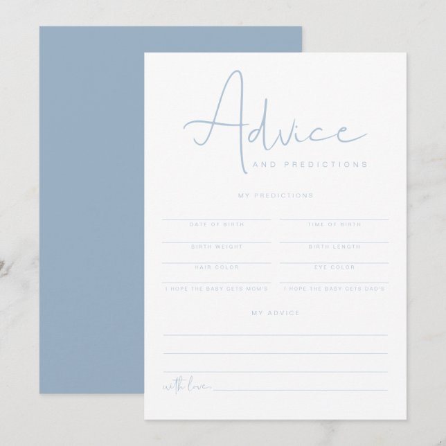 LEAH Vibrant Blue Baby Advice and Predictions Card (Front/Back)