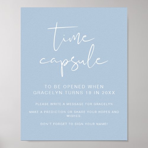 LEAH Vibrant Pastel Blue Baby Shower Time Capsule Poster