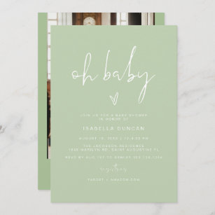 LEAH Vibrant Pastel Green Oh Baby Baby Shower Invitation