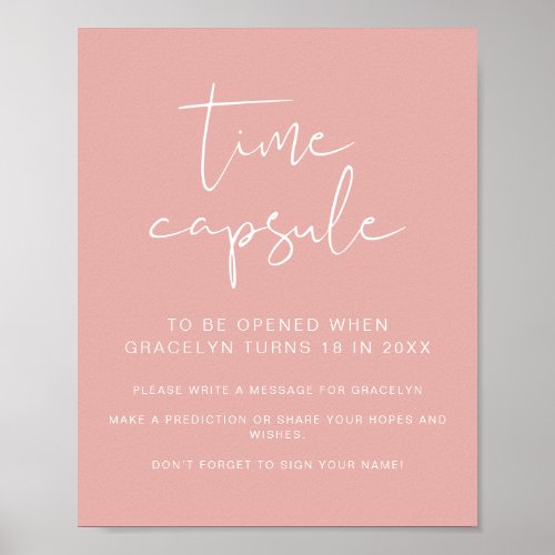 LEAH Vibrant Pastel Pink Baby Shower Time Capsule  Poster