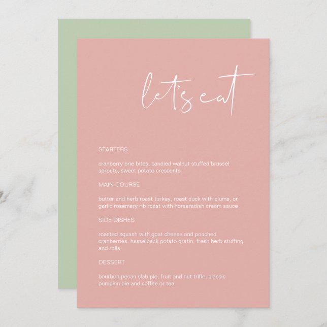 LEAH Vibrant Pastel Pink Let's Eat Menu (Front/Back)
