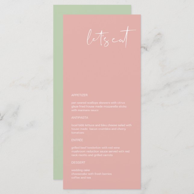 LEAH Vibrant Pastel Pink Spring Let's Eat Menu  (Front/Back)