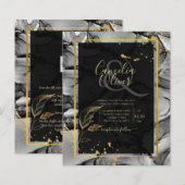 LeahG® Black Gold Alcohol Ink Wedding INVITE (Front/Back)