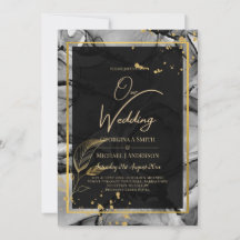 LeahG® Black Gold Alcohol Ink Wedding INVITE