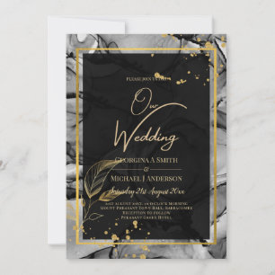 LeahG® Black Gold Alcohol Ink Wedding INVITE
