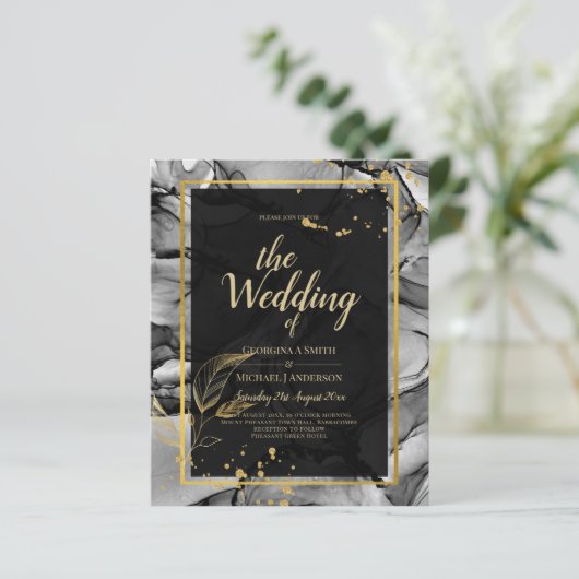 LeahG® Black Gold Alcohol Ink Wedding INVITE (Standing Front)