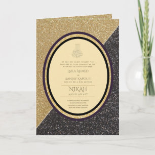 LeahG Black Gold Islamic Muslim Wedding Invites