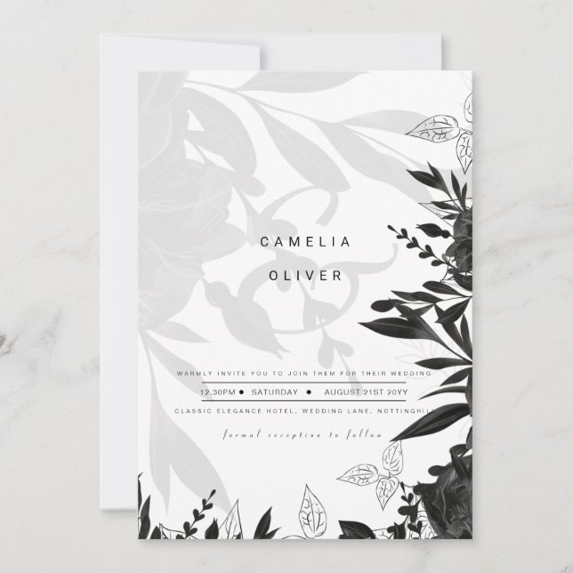 LeahG Black White Roses  Wedding Budget INVITE (Front)