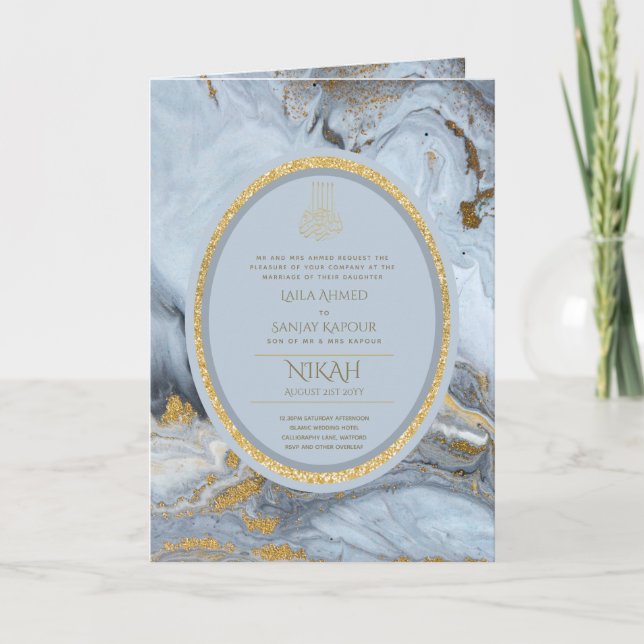 LeahG Blue Islamic Muslim Wedding Invites Nikah (Front)