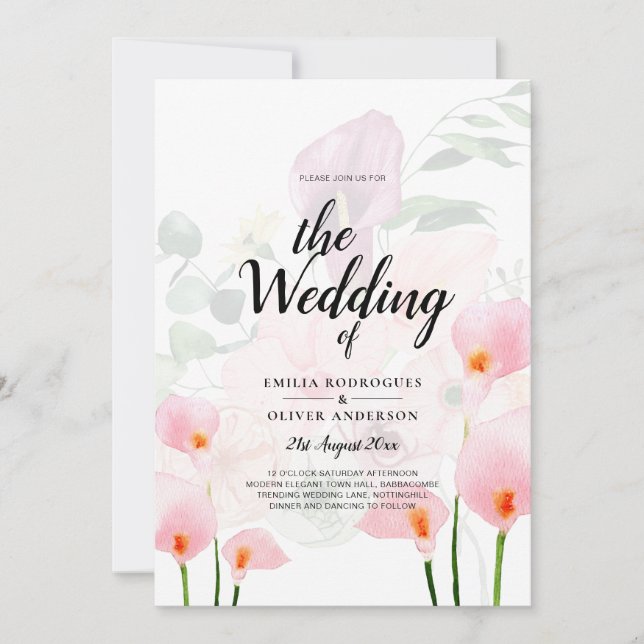 LeahG Blush Pink Calla Lily Wedding Invite Floral (Front)