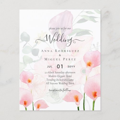 LeahG Blush Pink Calla Lily Wedding Invite Floral Flyer