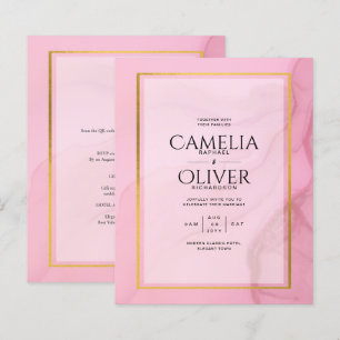 LeahG Blush Pink Gold INK Ombre Wedding INVITE