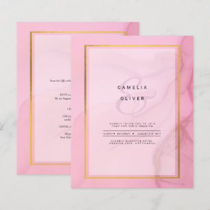 LeahG Blush Pink Gold INK Ombre Wedding INVITE