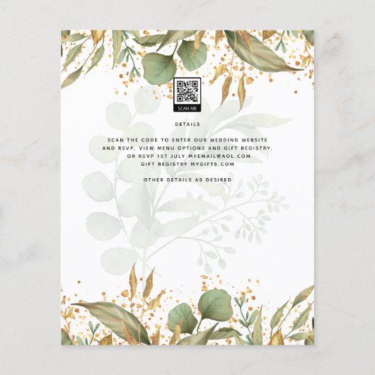 LeahG Botanical Greenery Gold Wedding Invite (Back)