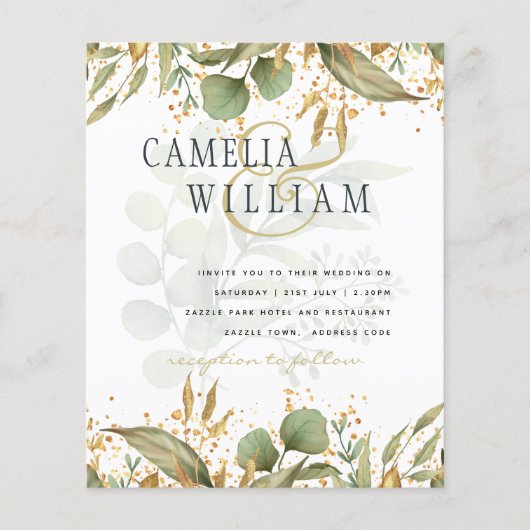 LeahG Botanical Greenery Gold Wedding Invite (Front)