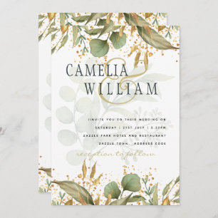 LeahG Botanical Greenery Gold Wedding Invite