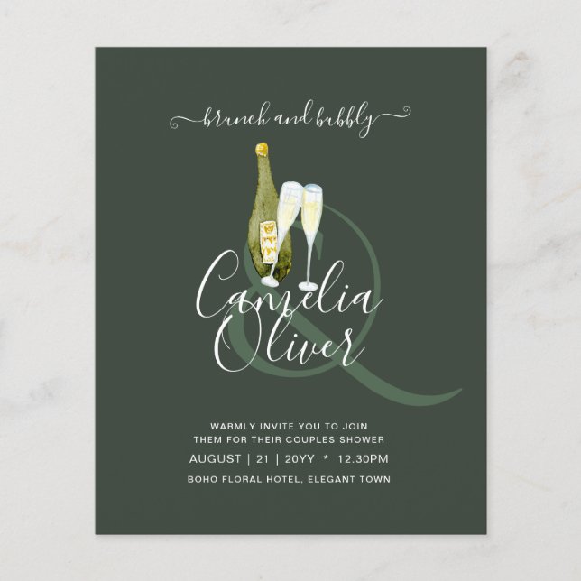 LeahG BUDGET Brunch Bubbly Bridal Shower Wedding Flyer (Front)
