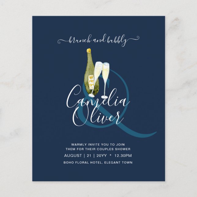 LeahG BUDGET Brunch Bubbly Bridal Shower Wedding Flyer (Front)