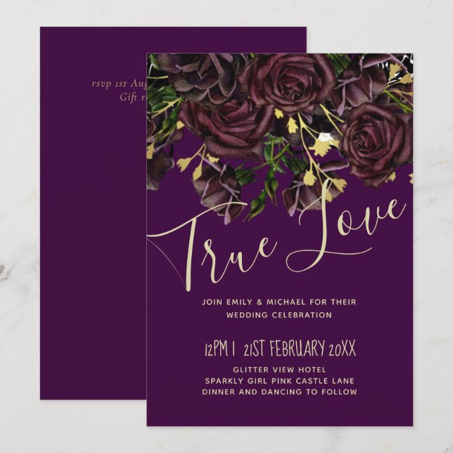 LeahG BUDGET Dark PLUM Roses Wedding (Front/Back)