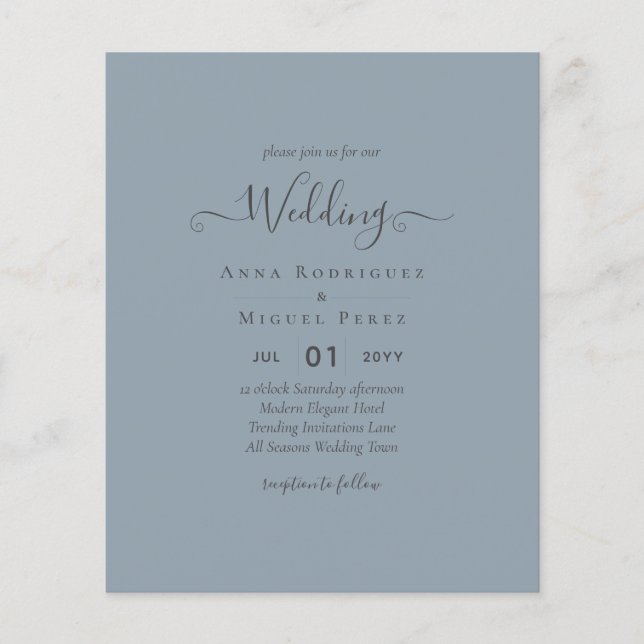 LeahG Budget Dusty Blue Monochrome Wedding Flyer (Front)