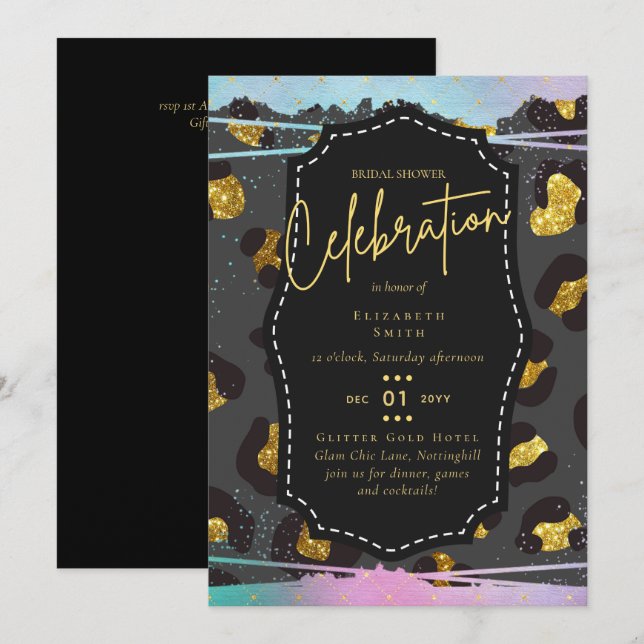 LeahG Budget Glam Chic Bridal Shower Unicorn Gold Invitation (Front/Back)