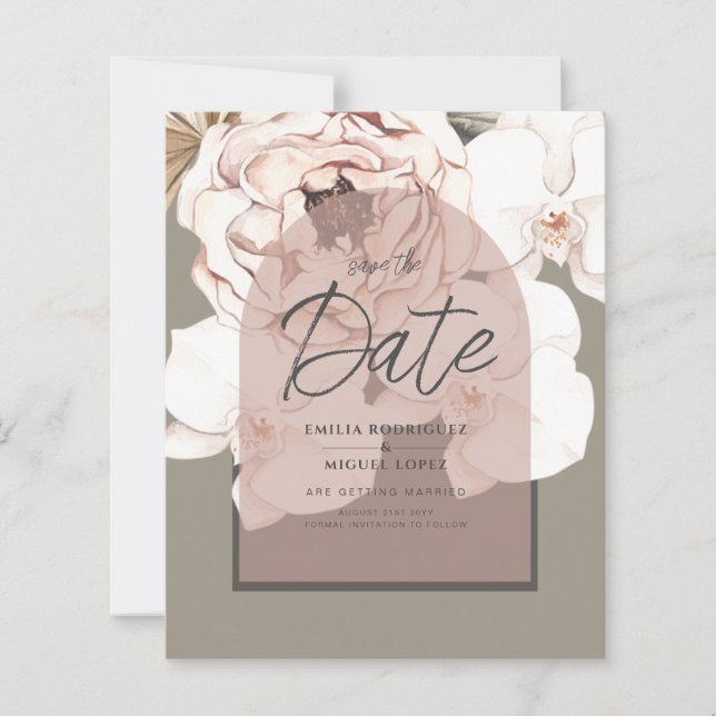 LeahG BUDGET Moss Blush Wedding Save The Date  (Front)