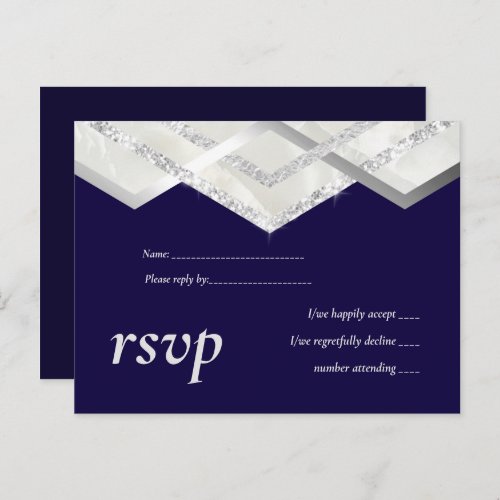 LeahG Budget Navy Silver Deco Wedding RSVP Invitation Postcard