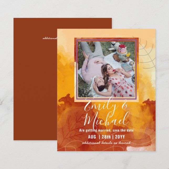 LeahG BUDGET PHOTO Save Dates Watercolor Leaves (Front/Back)