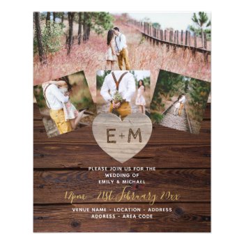 LeahG BUDGET Rustic Wood Heart PHOTO WEDDING Flyer