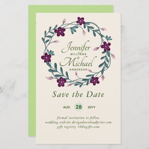 LeahG BUDGET Save Date Plum Floral Wreath