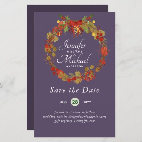 LeahG BUDGET Save Dates Red Rustic Festive Wreath